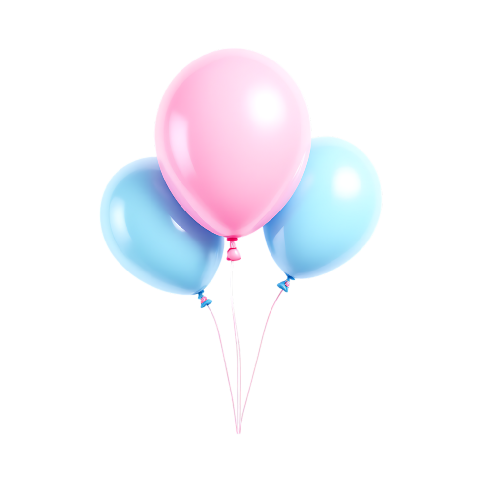 Three pastel balloons, pink and blue, floating. png