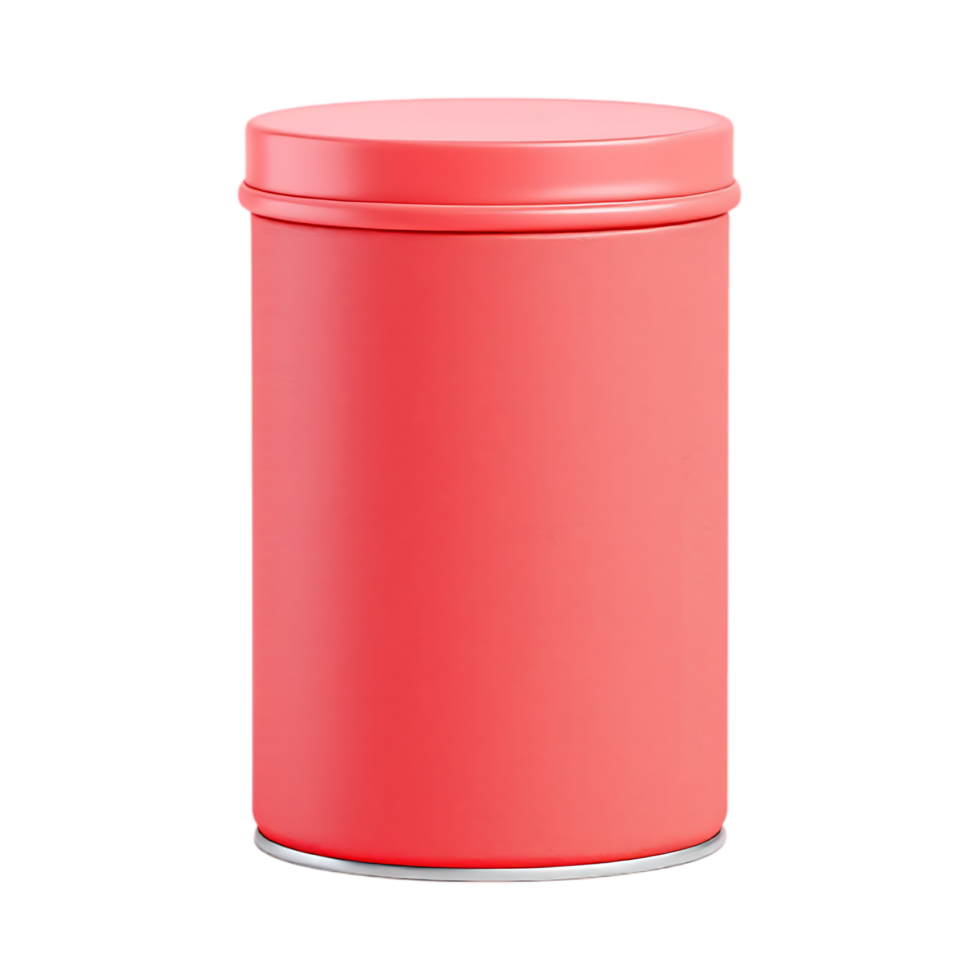 Coral colored metal tin container mockup. png