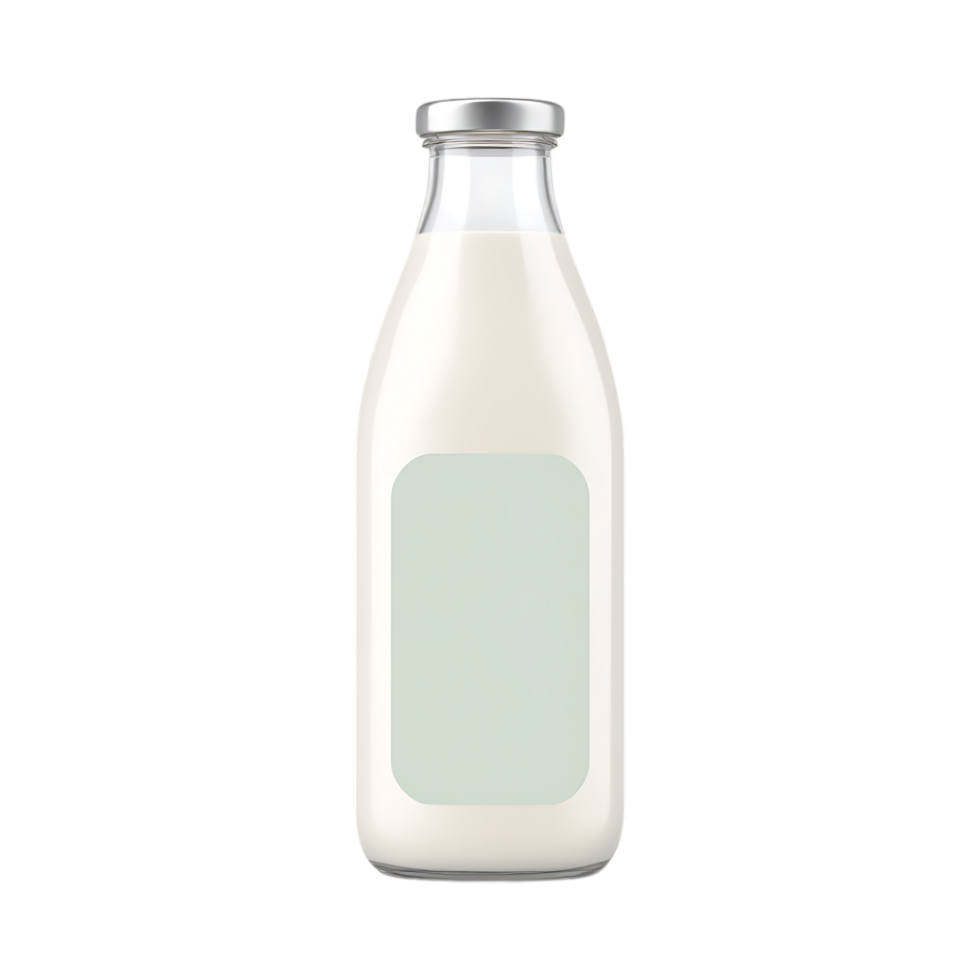 Glass bottle of milk with blank label. png