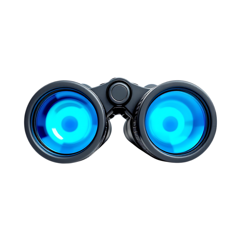 Futuristic binoculars with glowing blue lenses. png