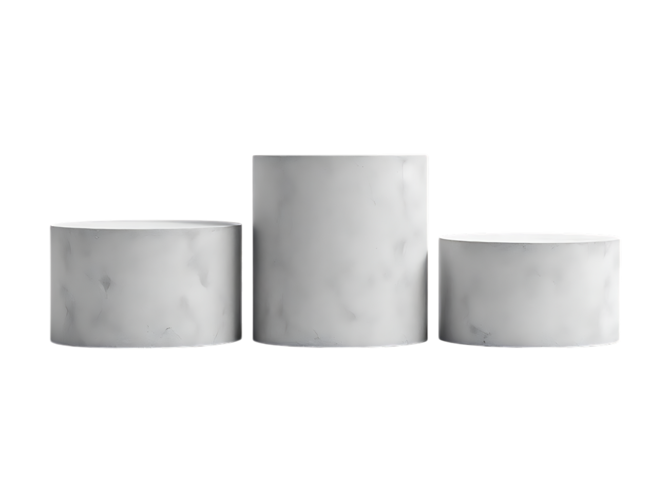 Three white marble podiums, different sizes. png
