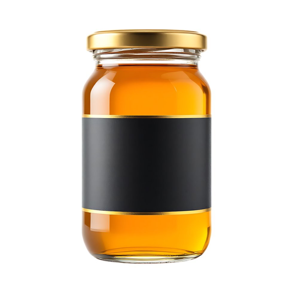 Honey jar with blank label, isolated png
