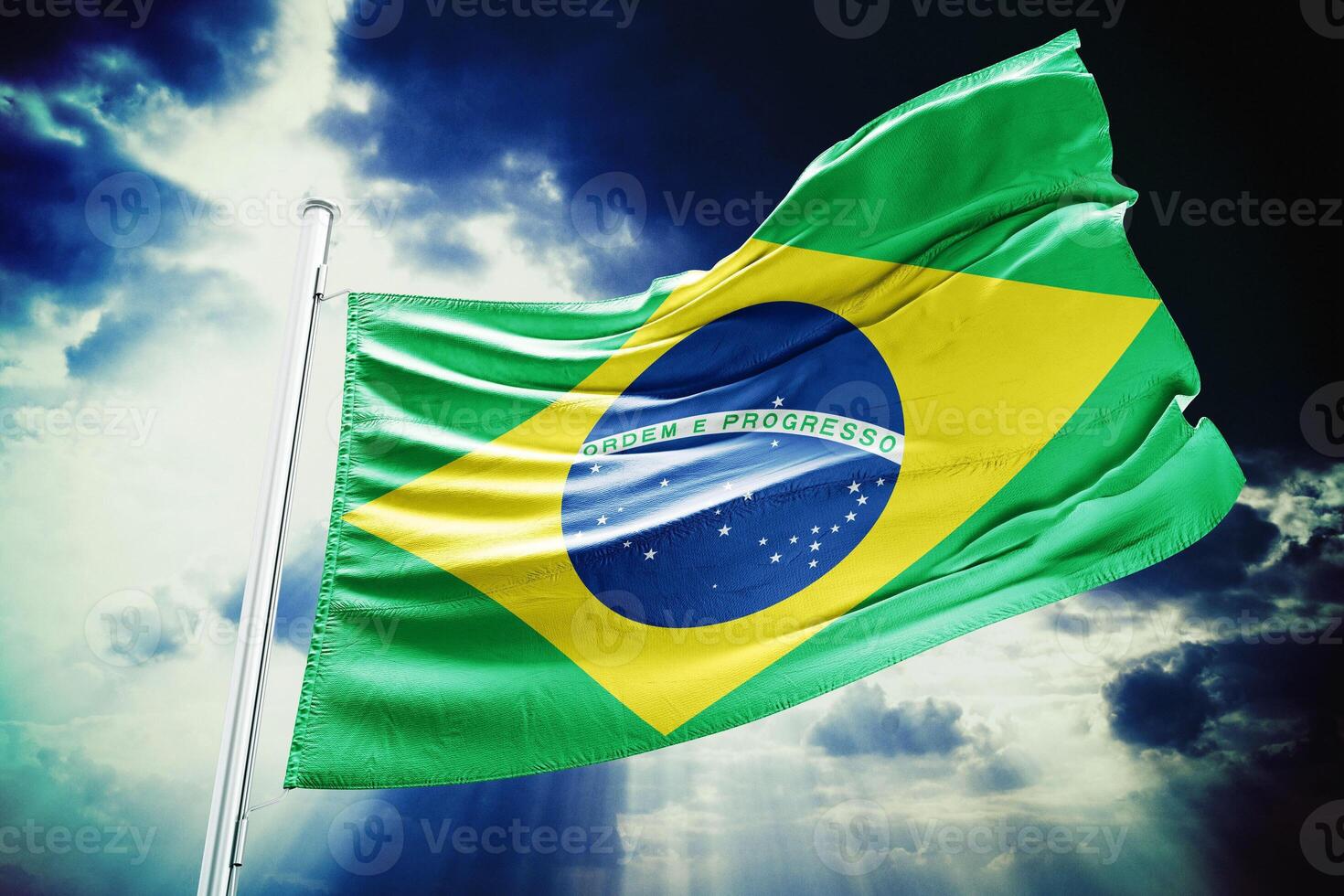 Brazil flag on blue sky with clouds photo