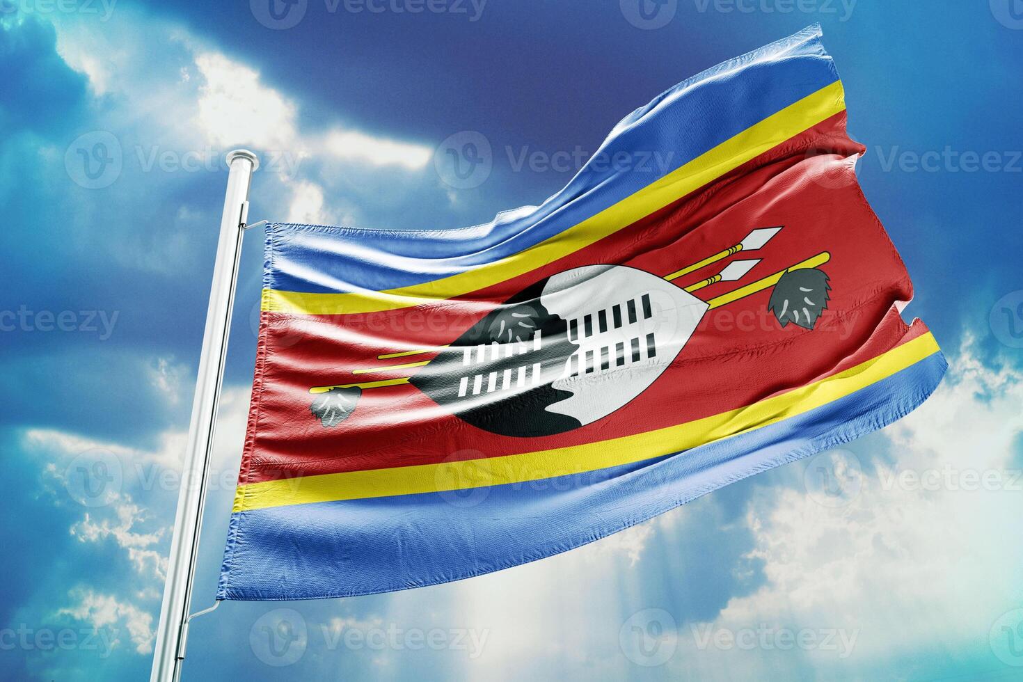 The flag of zimbabwe is flying high in the sky photo