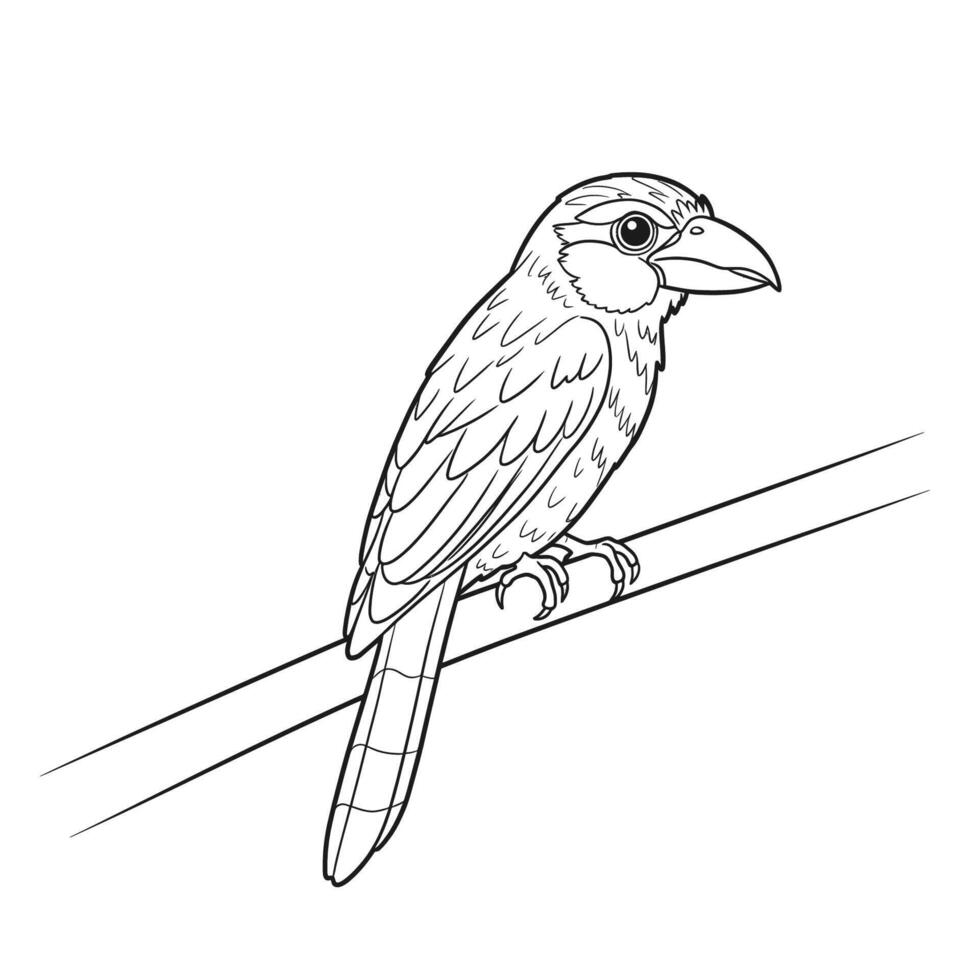 Kakao-Strigops habroptilus. Line drawing of perched bird featuring detailed wings and sharp beak. Ornithology illustration concept, vector