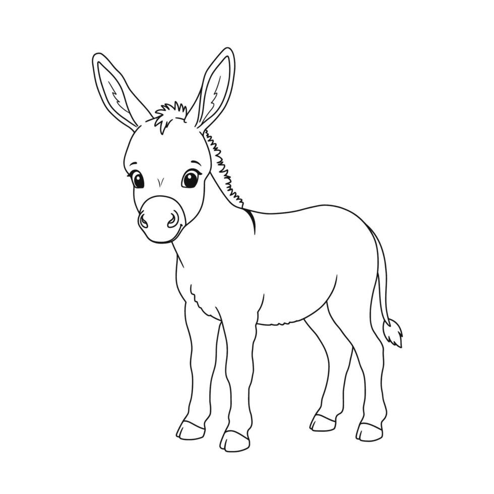 Donkey animal sketch stands quietly on open ground. Farm animal concept. The black-and-white illustration captures the animal's gentle nature, suitable for farm vector