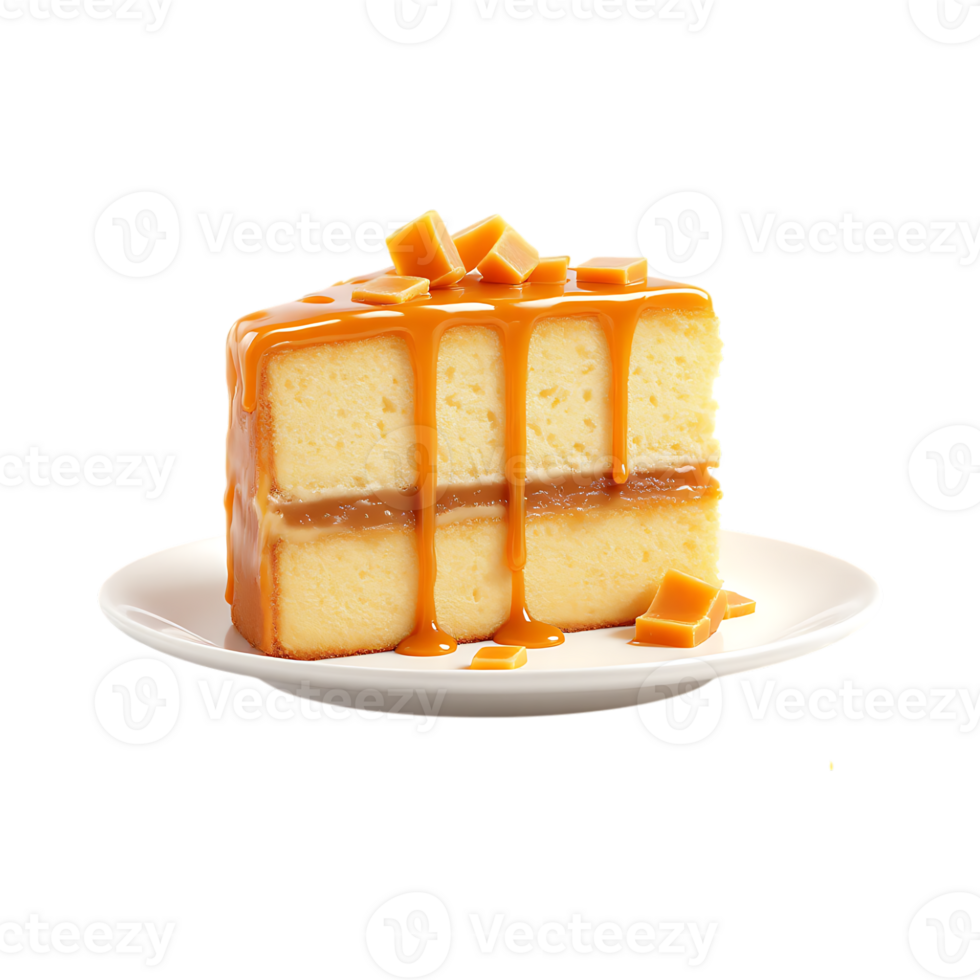 Delicious slice of caramel cake png