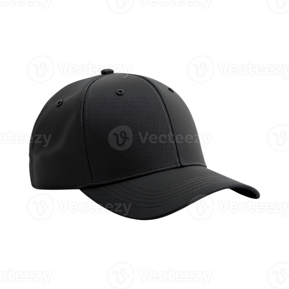 Black baseball cap, plain, simple design. png