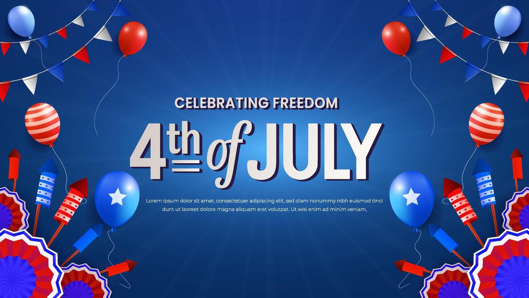 July 4th celebration with balloons and fireworks vector