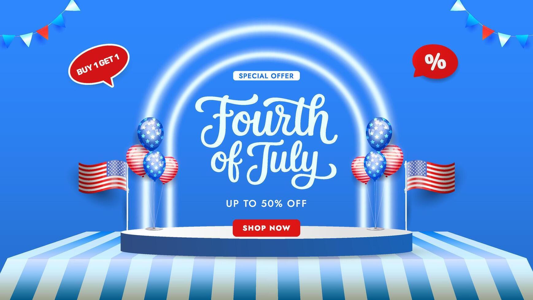 Fourth of July Holiday Sale Design with American Flags and Festive Balloons vector