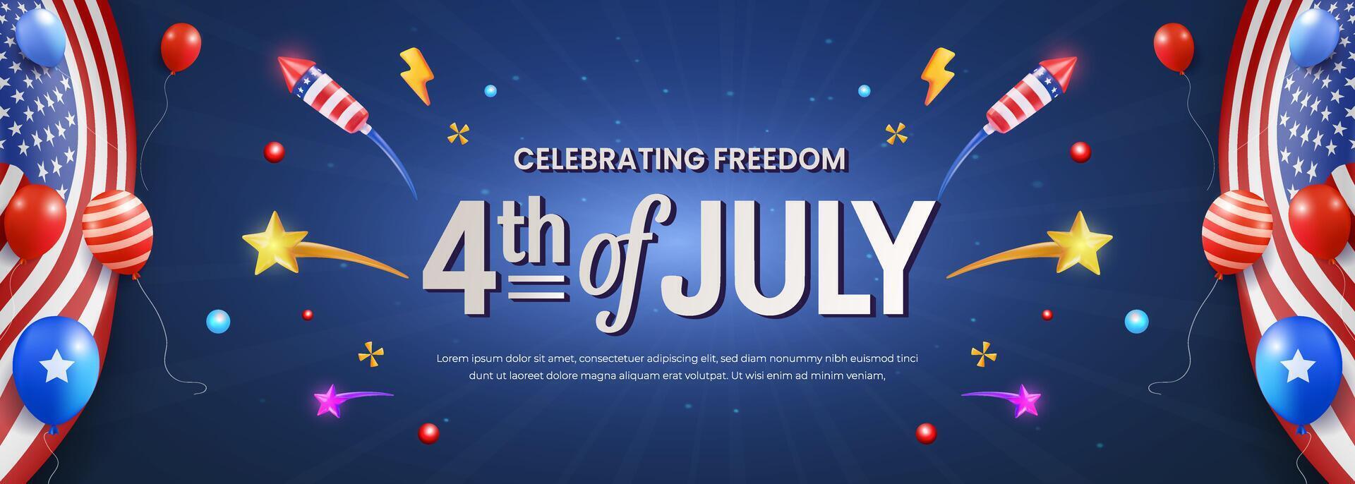 Celebration of Independence Day With Patriotic Decorations and Firework Elements vector