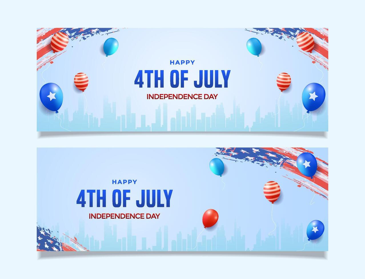 Set Fourth of July Independence Day Banner With Patriotic Balloons and Skyline vector