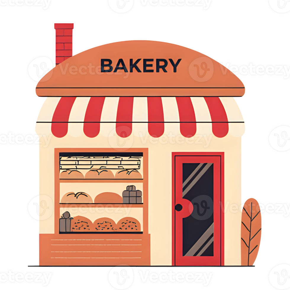 Charming Bakery Shop Facade with Striped Awning png