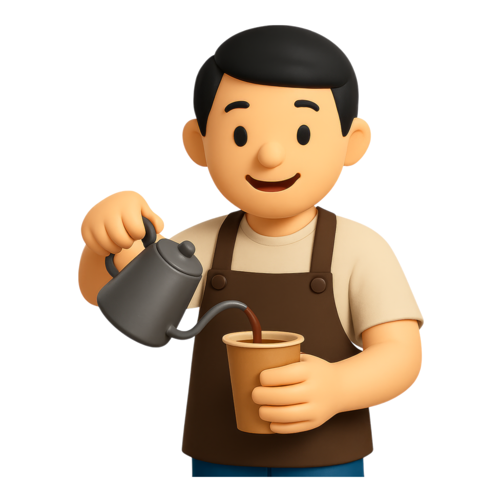 A man in an apron pouring coffee into a cup png