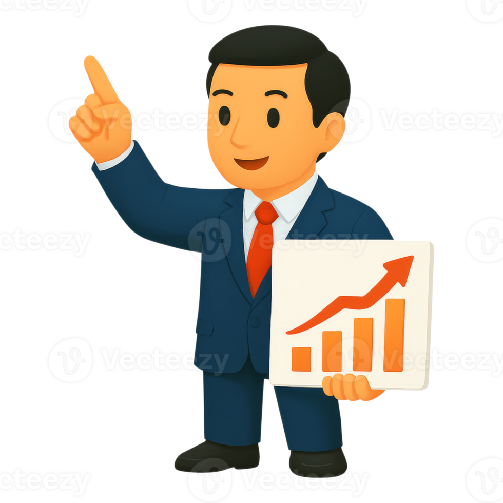 Businessman holding a chart with an upward graph png