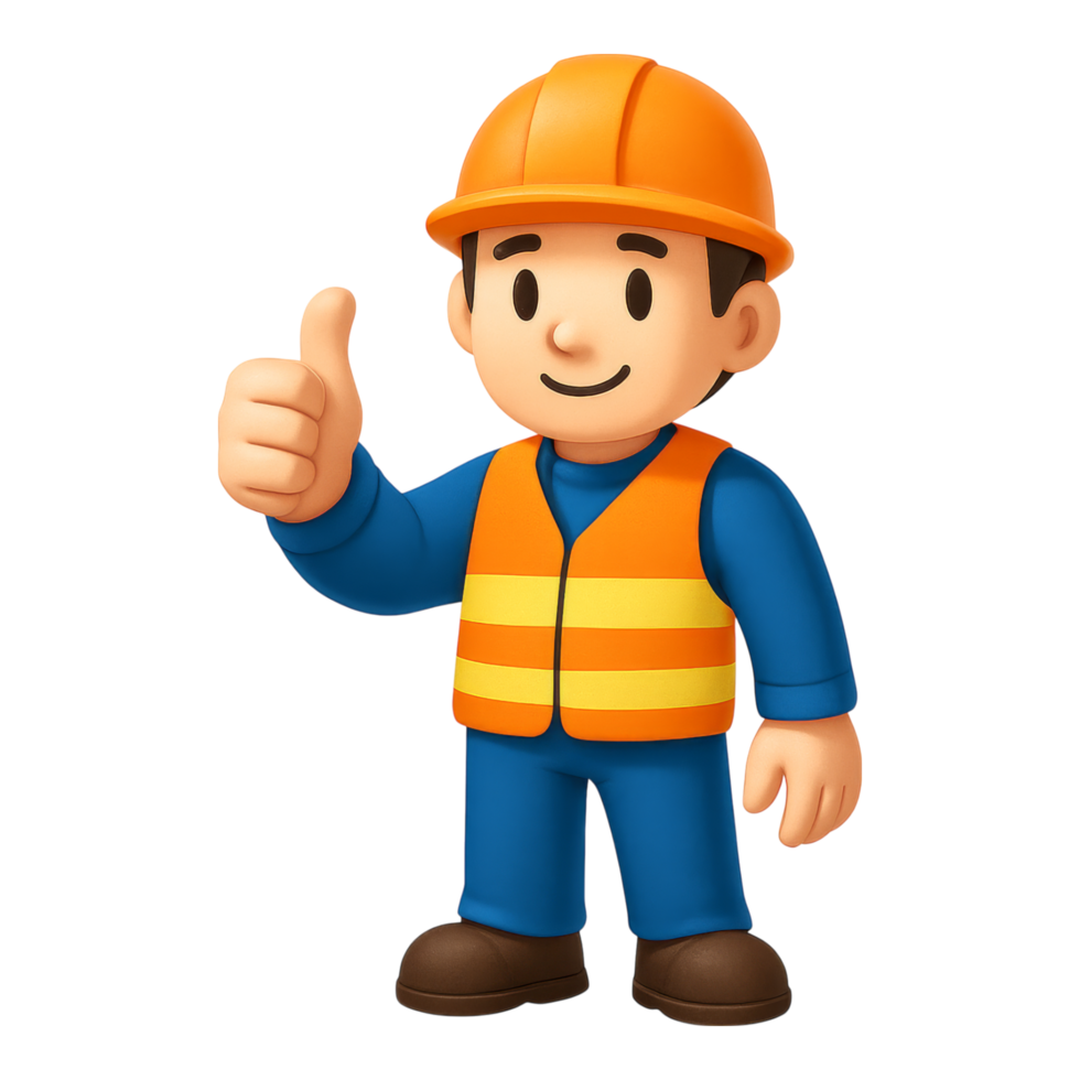 A cartoon construction worker giving the thumbs up png