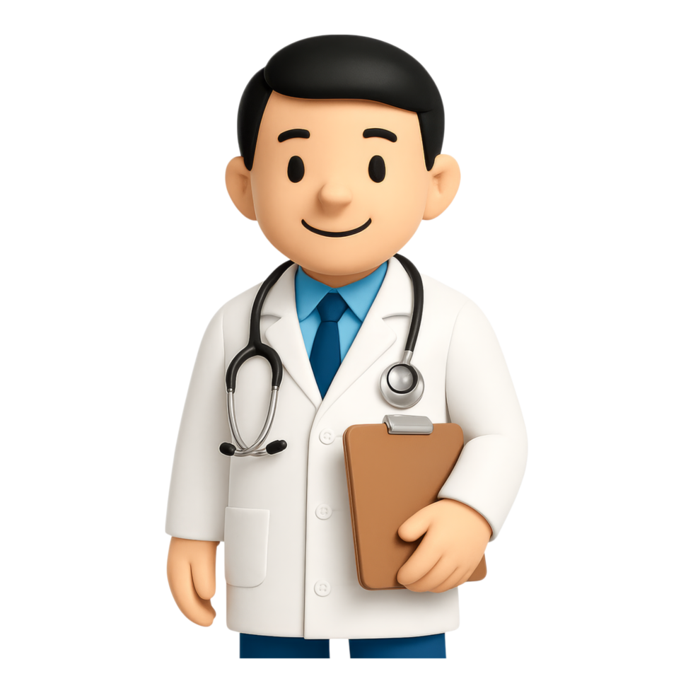 A doctor holding a clipboard and a stethoscope png