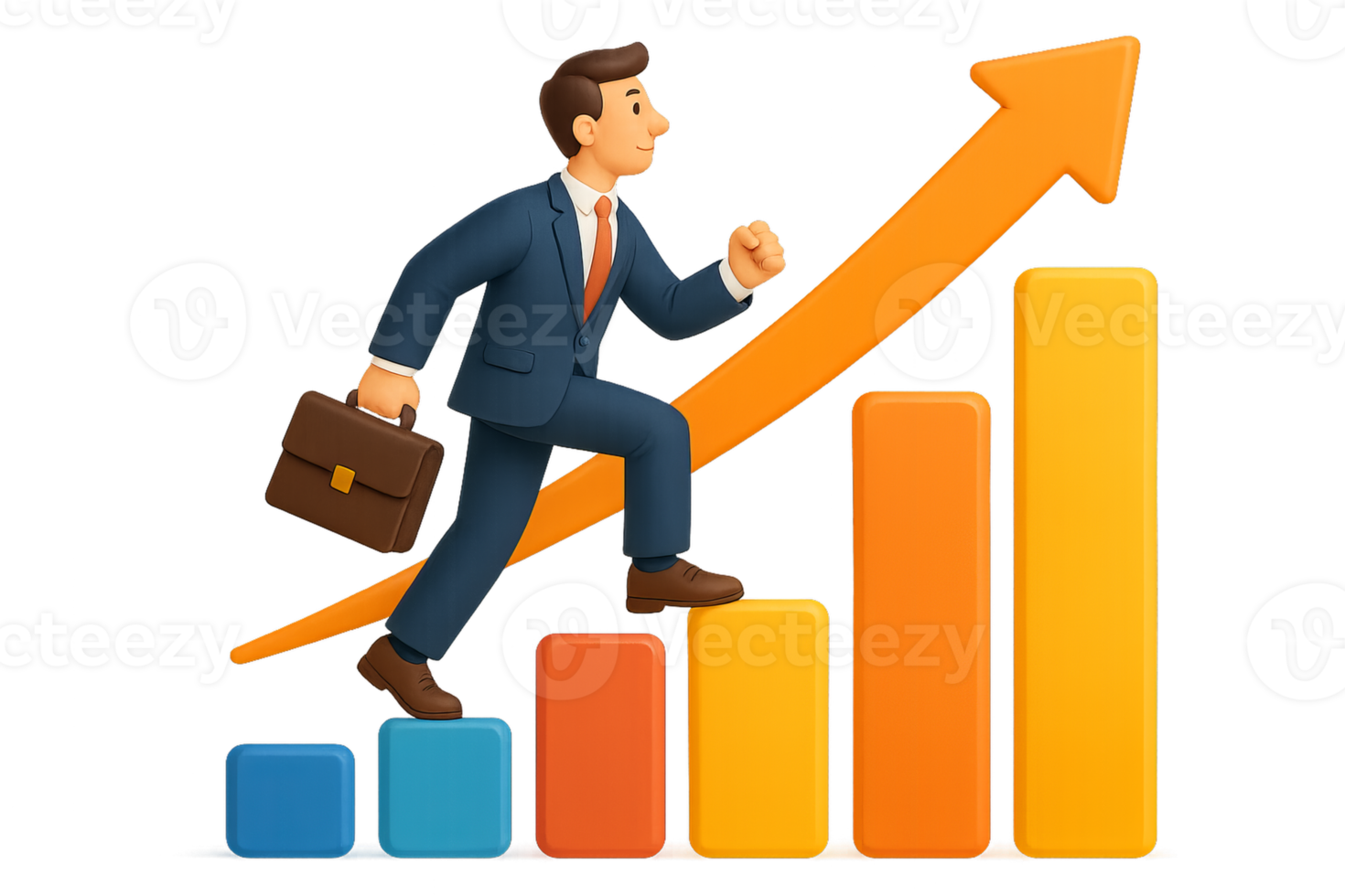 Businessman climbing up a graph chart png