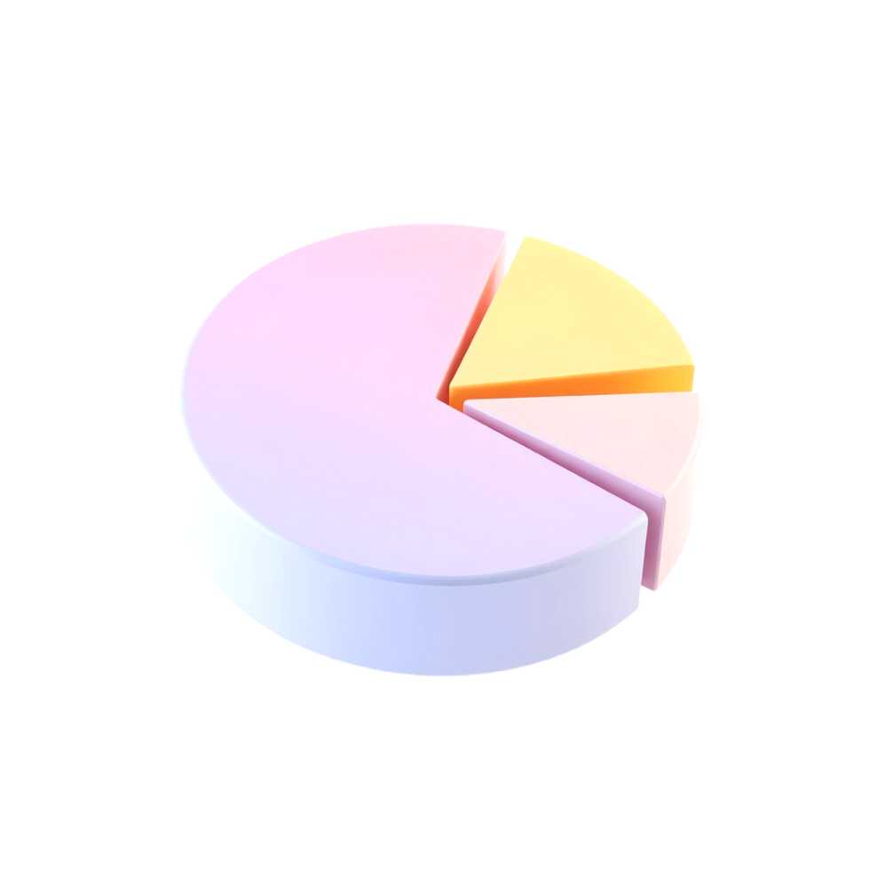 3D pastel pie chart illustration. Data visualization, analysis, and business presentation. png