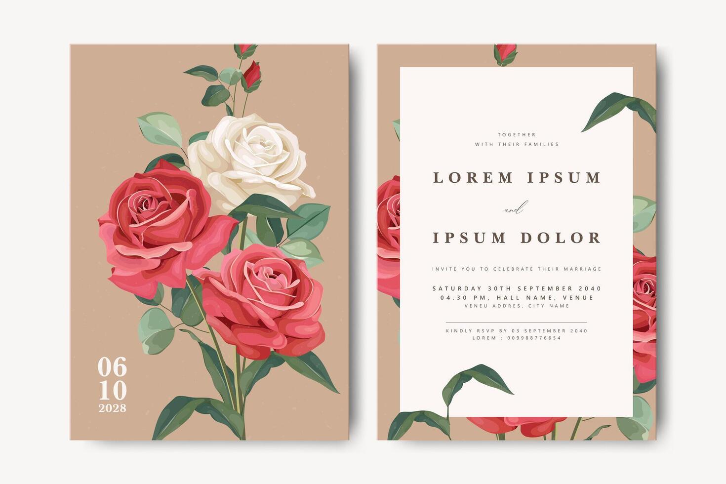 Wedding invitation with roses design vector