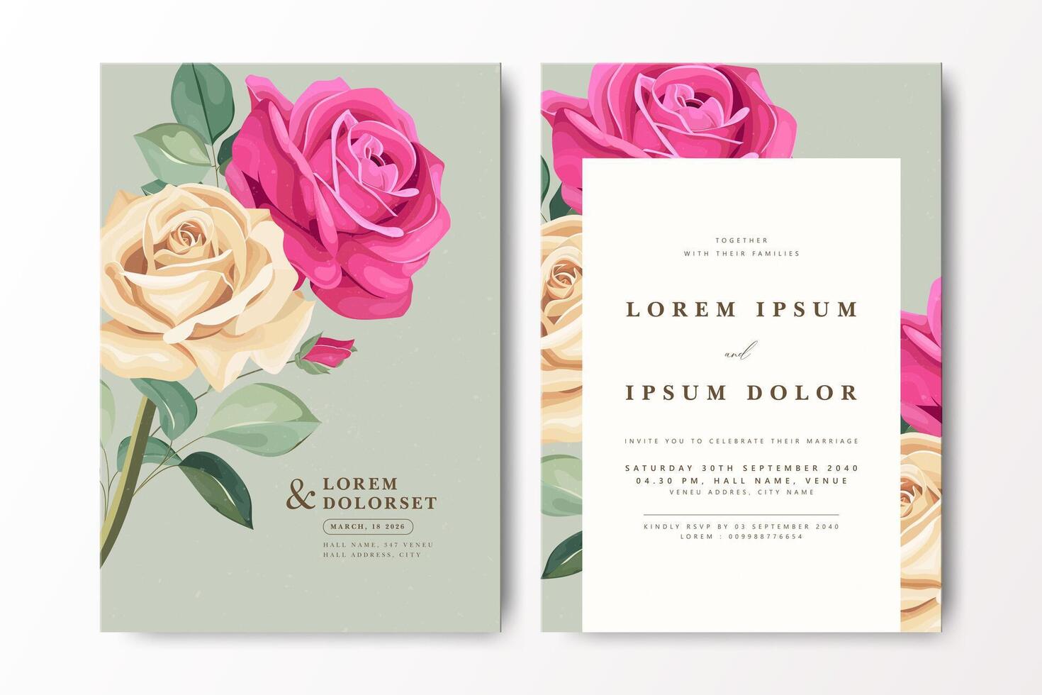 Floral wedding invitation with roses vector