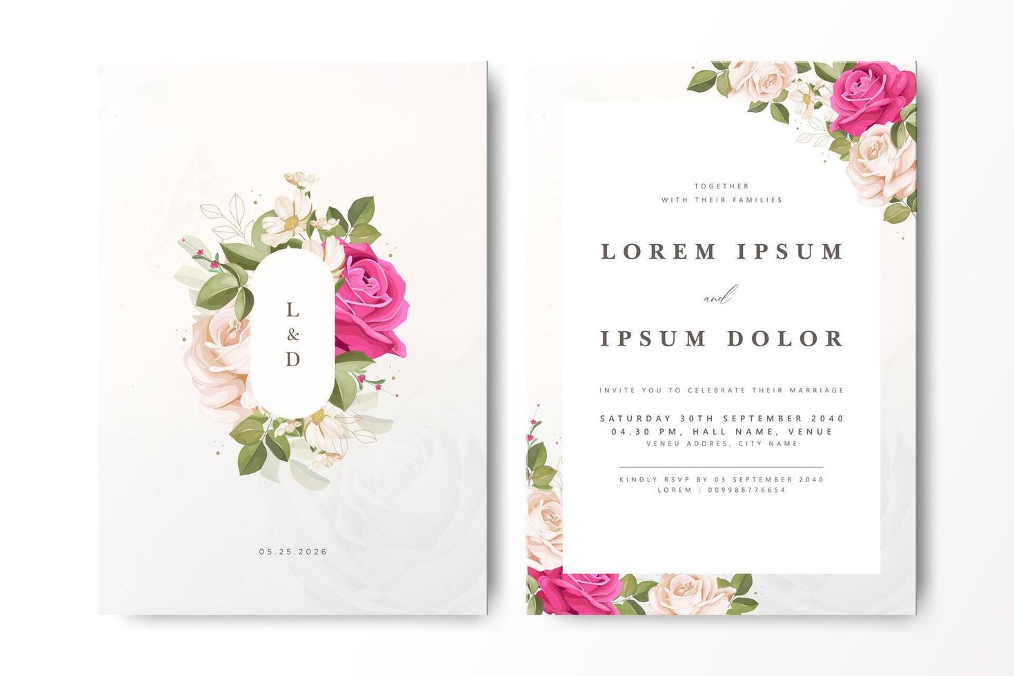 Wedding invitation with floral design vector