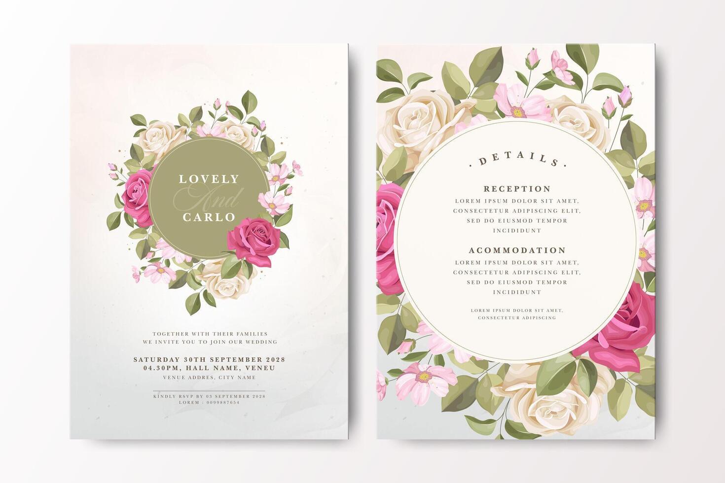 Wedding invitation with floral design vector