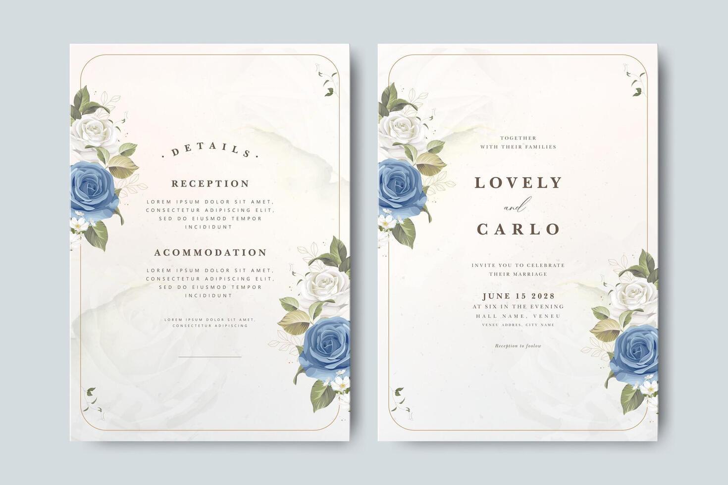 Elegant wedding invitation design with floral themes vector