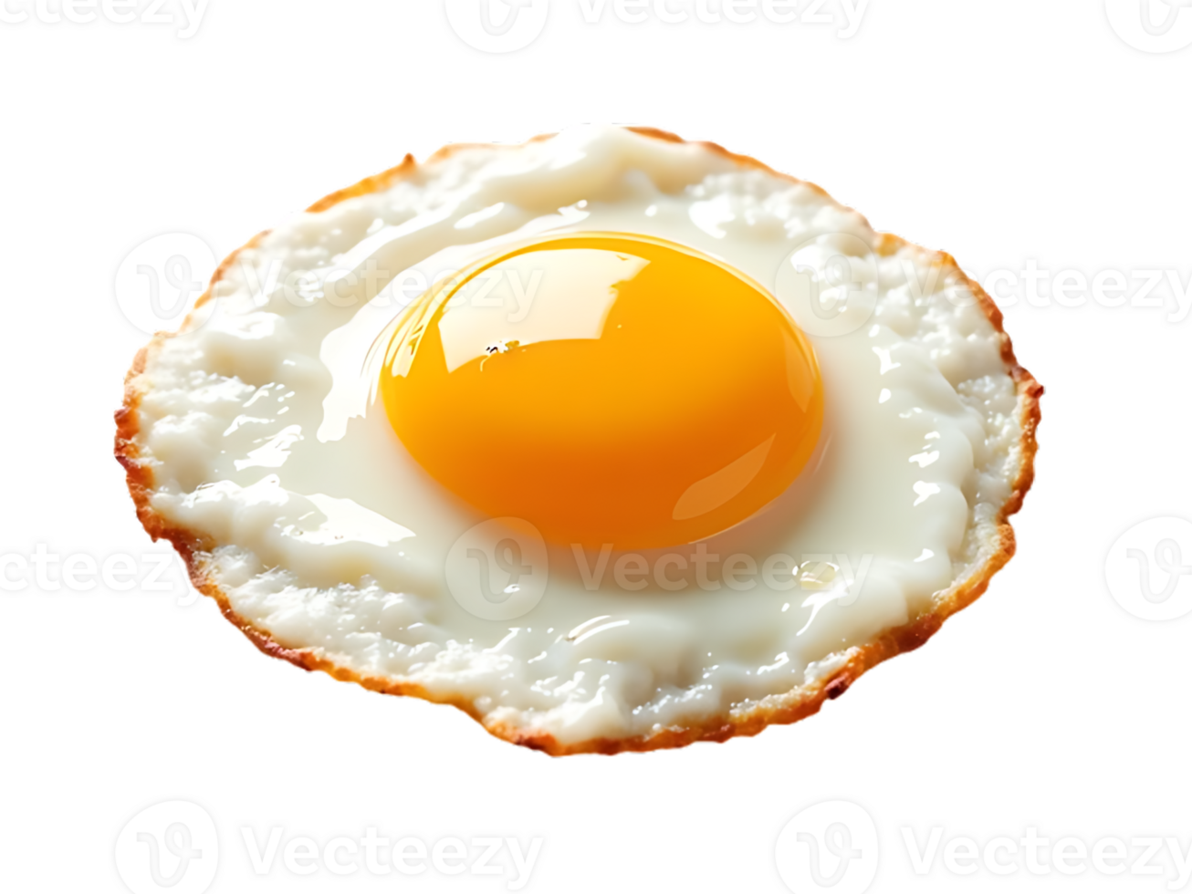 Realistic fried egg with golden yolk and crispy edges, transparent background png