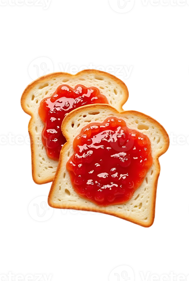 Toasted bread slices with strawberry jam, isolated on transparent background png