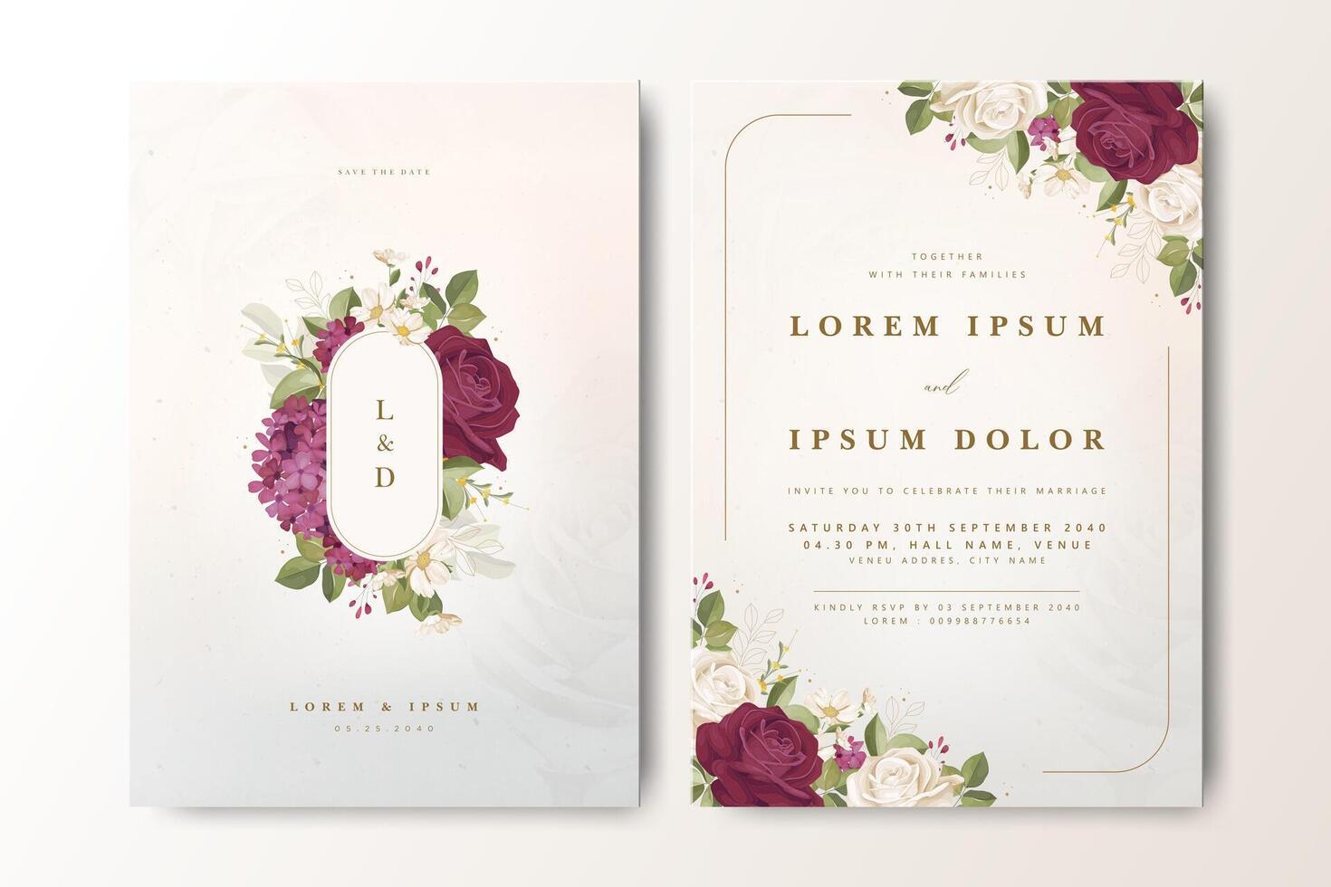 Floral wedding invitation design with elegant text vector