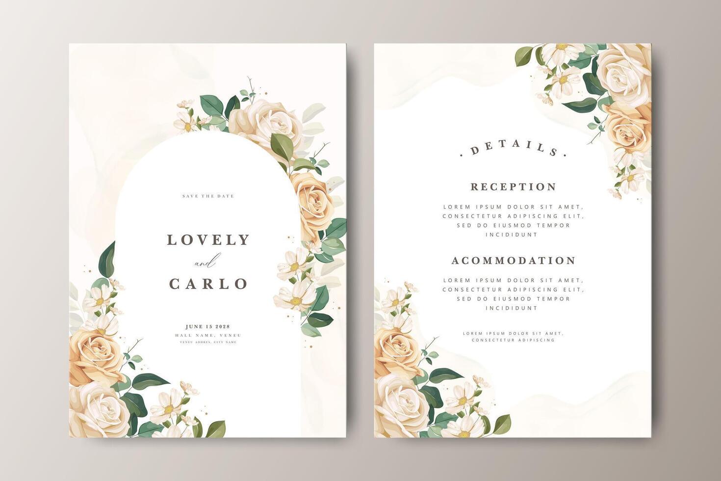 Wedding invitation with floral design vector