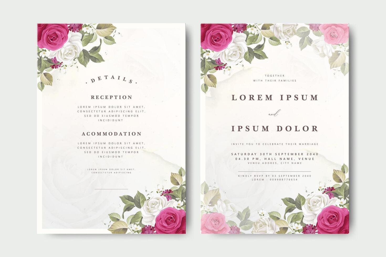 Floral wedding invitation with details vector