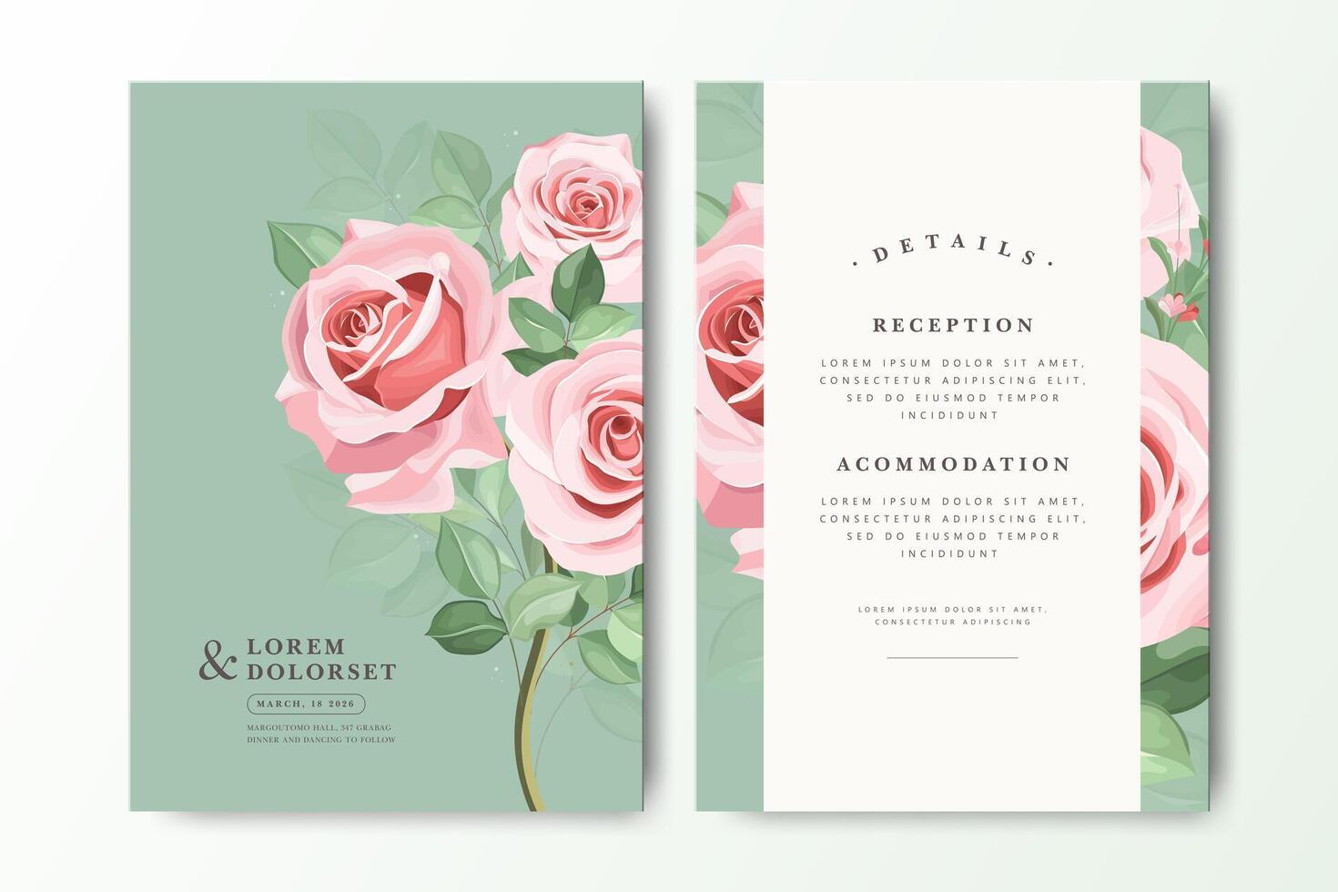 wedding invitation with pink roses vector