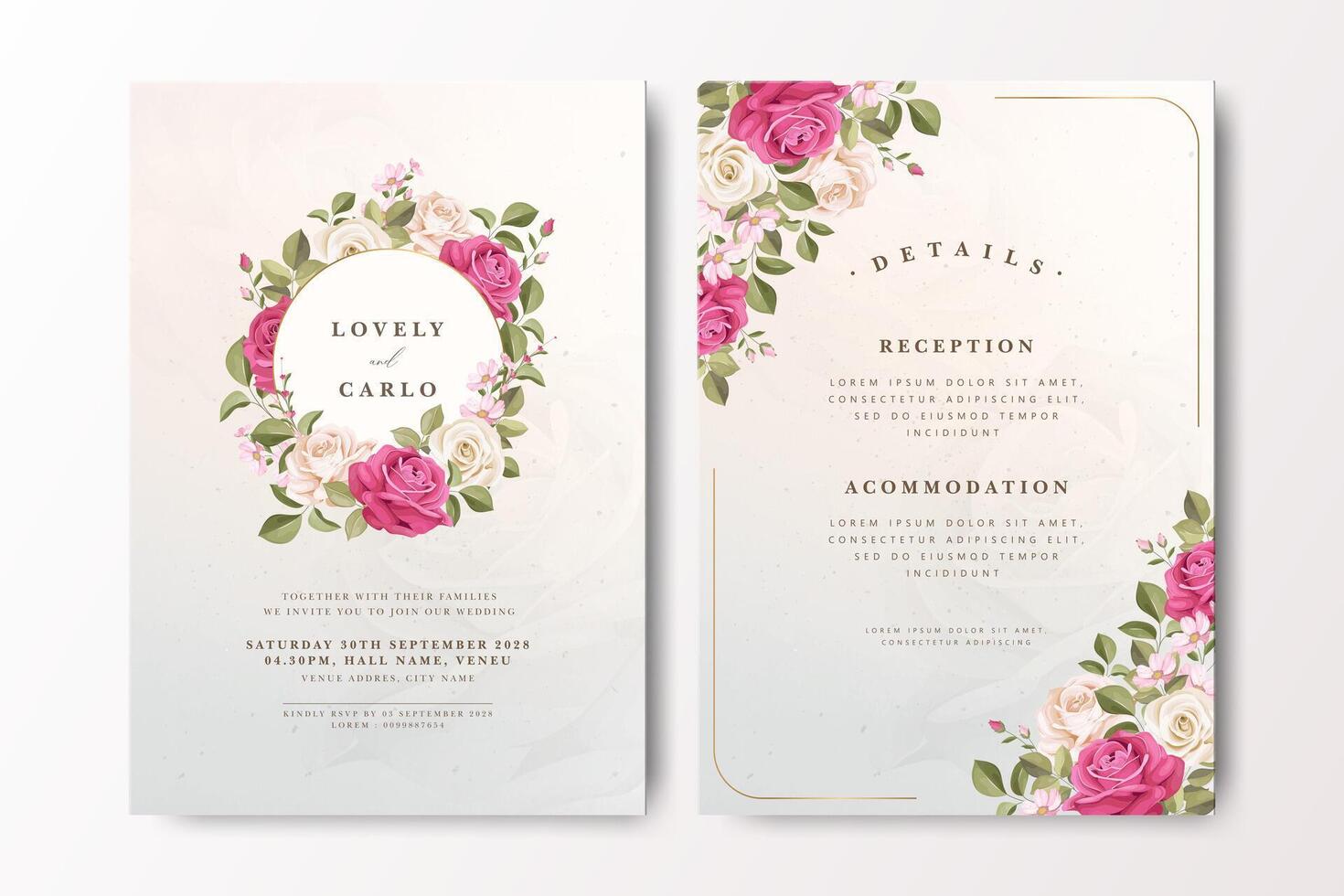 Floral wedding invitation design vector