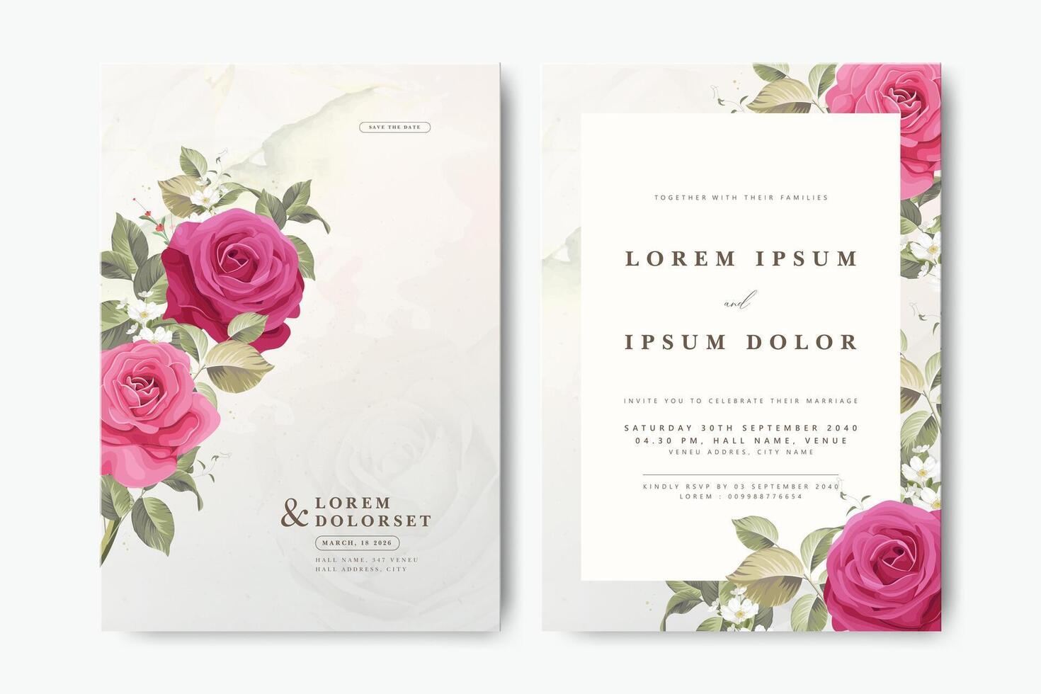 Floral wedding invitation with roses vector
