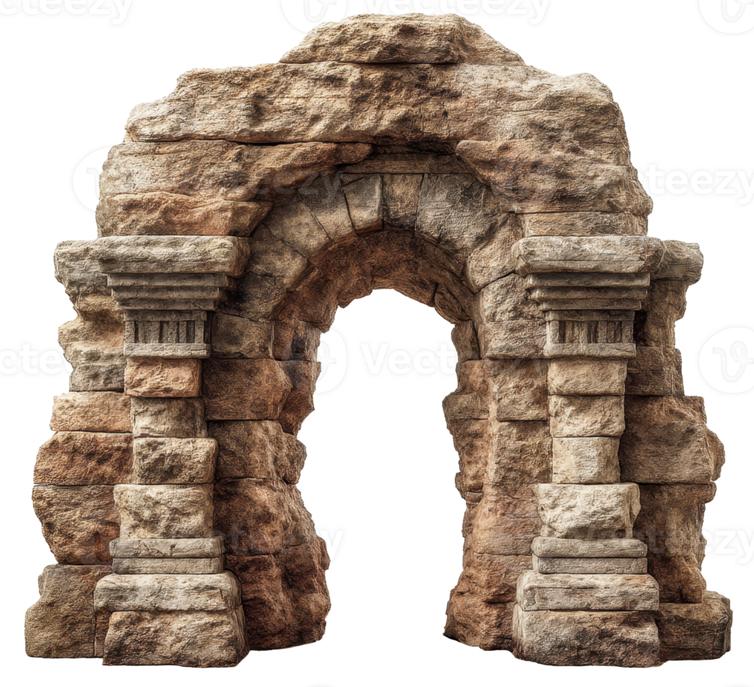 Stone Archway Ancient Ruins Ruined Roman Style Architecture Detailed Textured Stonework Isolated Transparent Background png