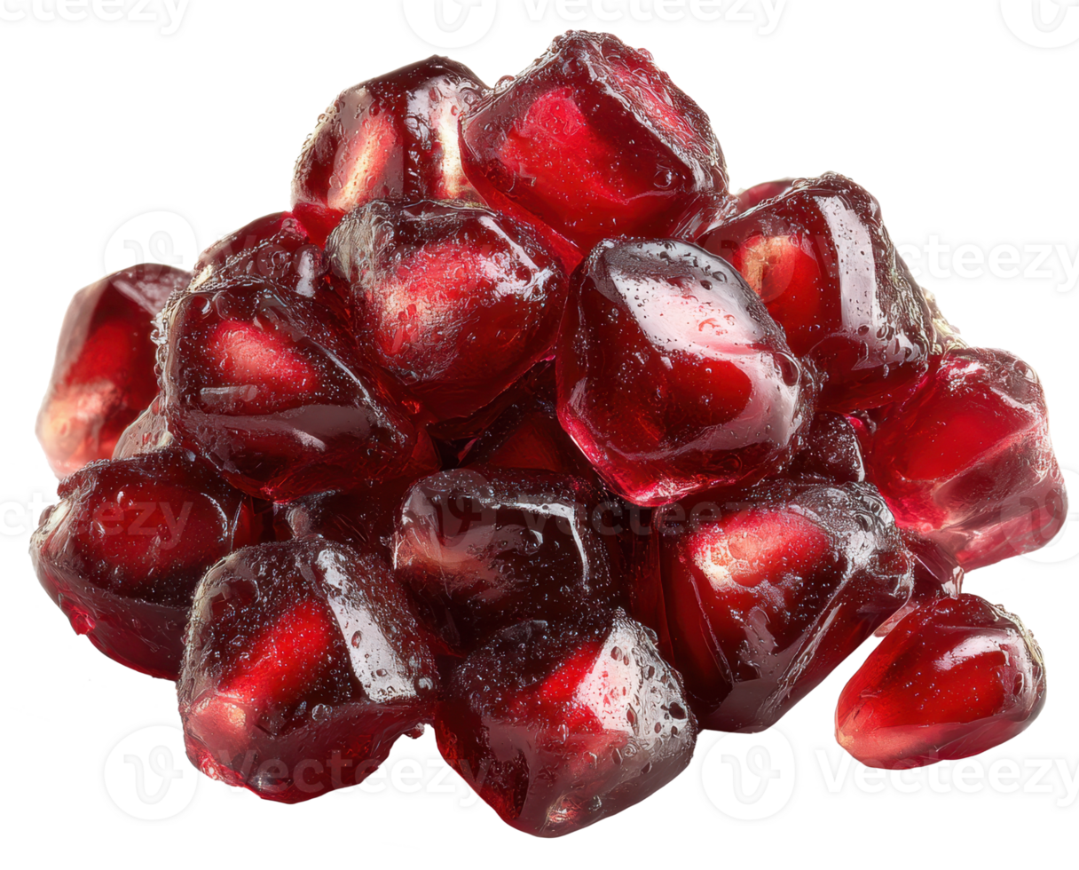 Juicy pomegranate arils red seeds close up view pile of fresh fruit healthy png