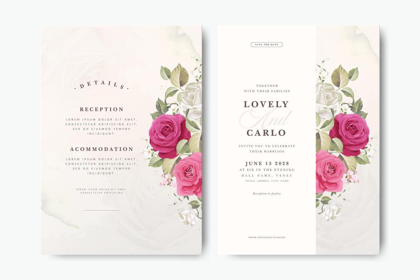 Floral wedding invitation with details vector