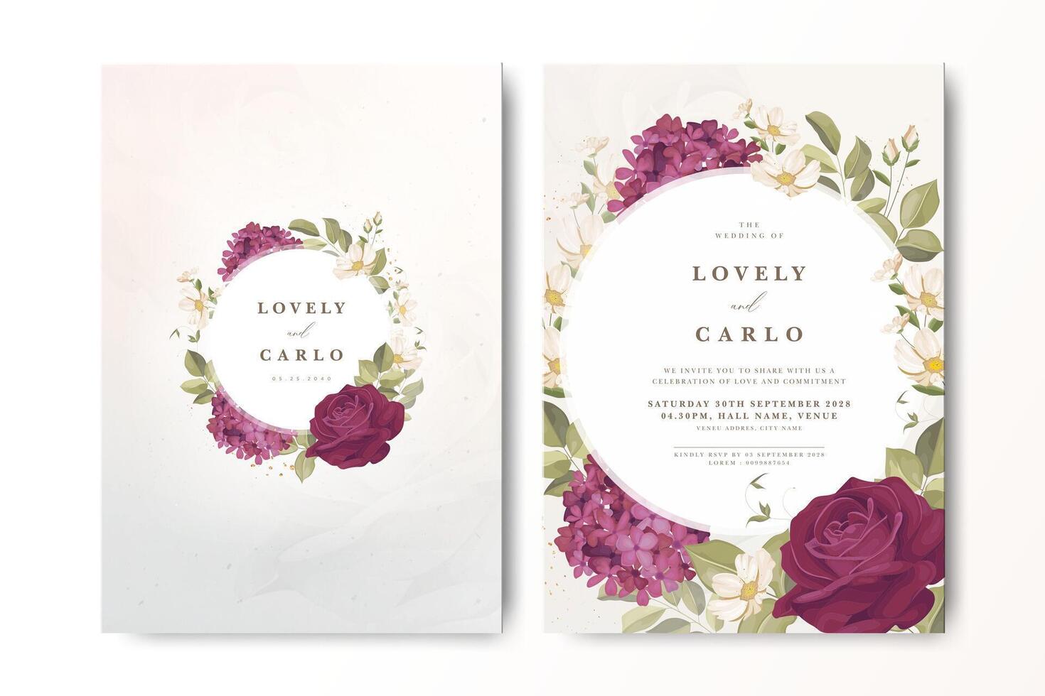 Floral wedding invitation design example vector