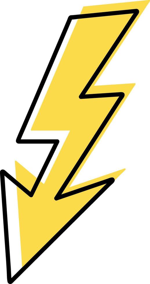 Doodle yellow lightning icon. Thunder charging power for electricity. Hand drawn light vector