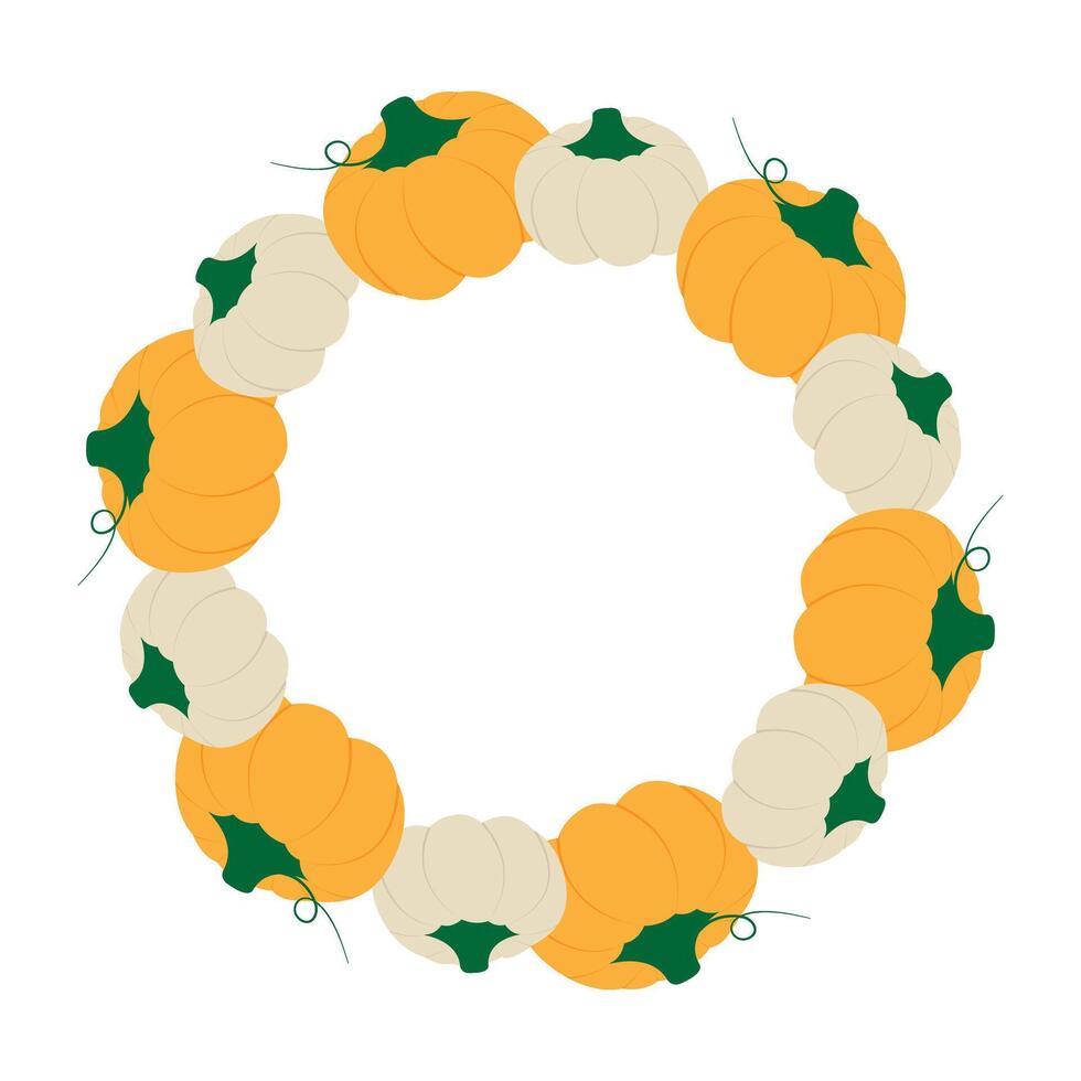 Autumn Pumpkins Orang and White Circular Frame order Healthy Food Themes Cards Copy space Template. Isolated illustration Autumn Holiday Themes or Menu Cards Party invite, banner, leaflets, tag vector