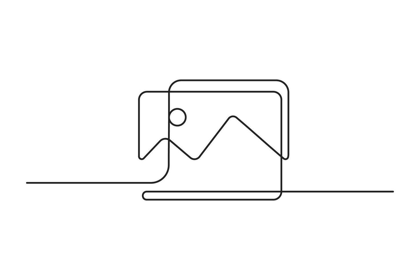 Gallery camera icon in continuous line drawing style. Minimalist photo camera in black linear sketch isolated on white background. vector