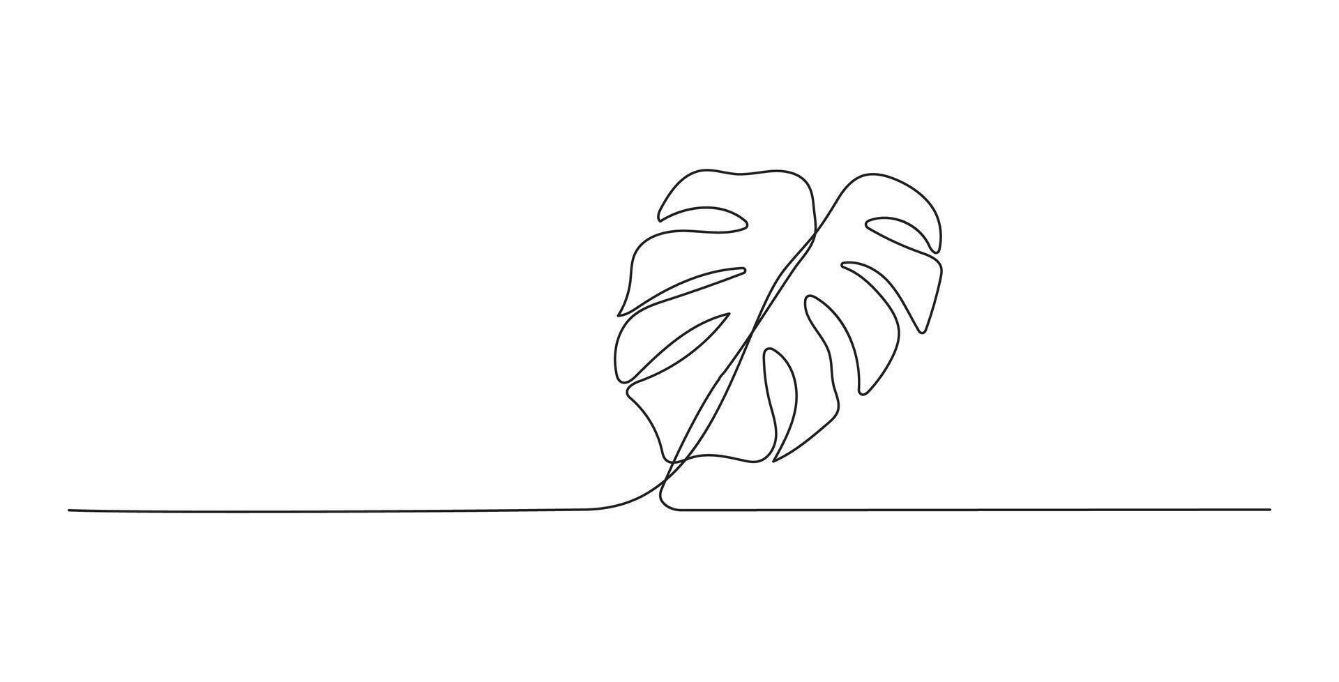 Monstera leaf in continuous line drawing style. Modern single line art, aesthetic contour. Perfect for home decor such as posters, wall art, tote bag vector