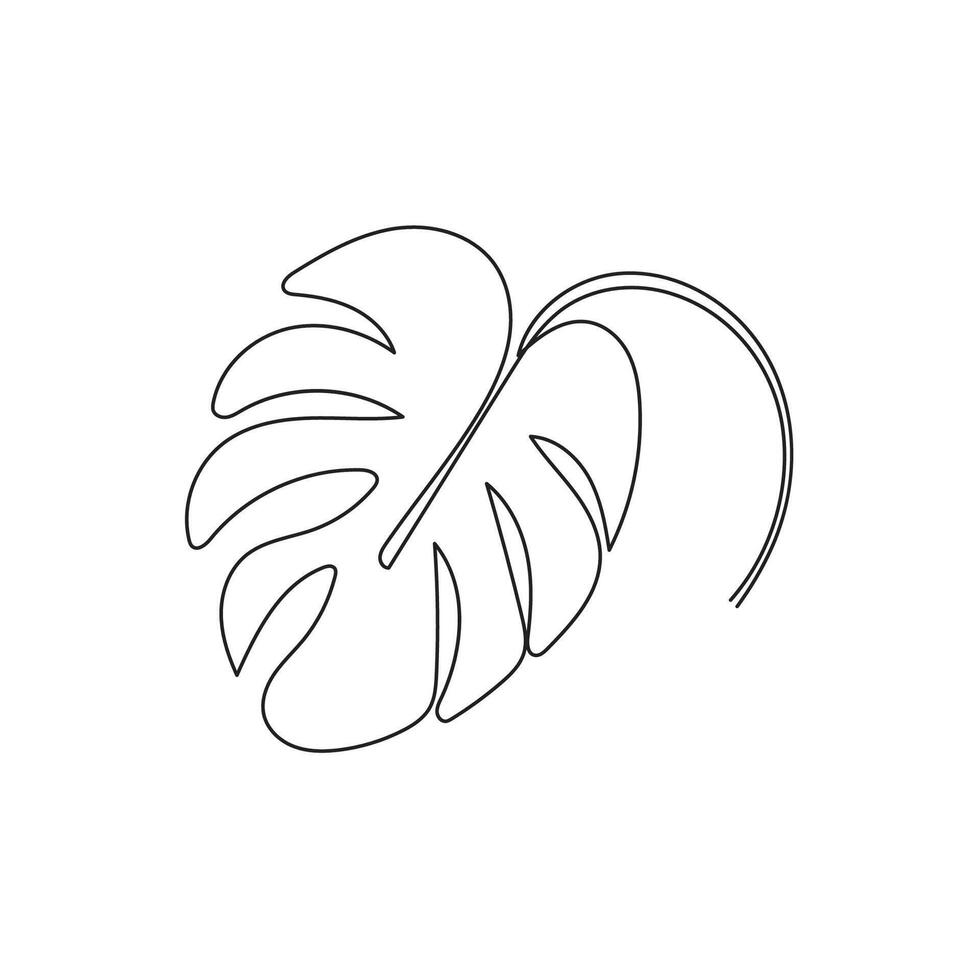 Monstera leaf in continuous line drawing style. vector