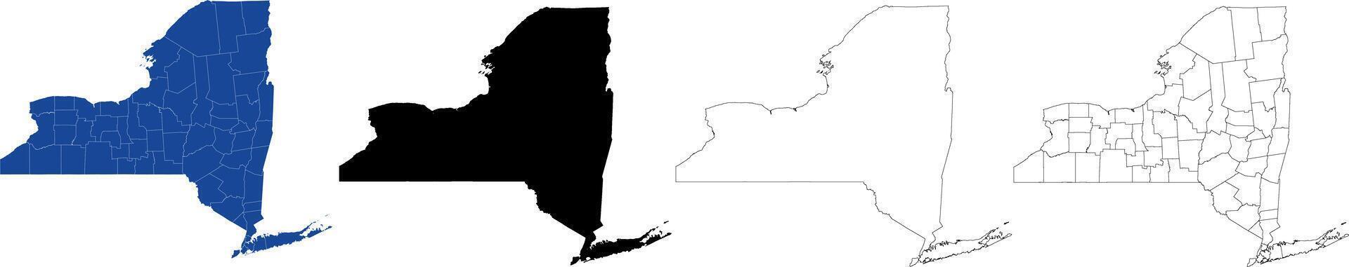 New York state of United States maps isolated on a white background. Blue and white outline map of the counties. Black silhouette and outline. vector