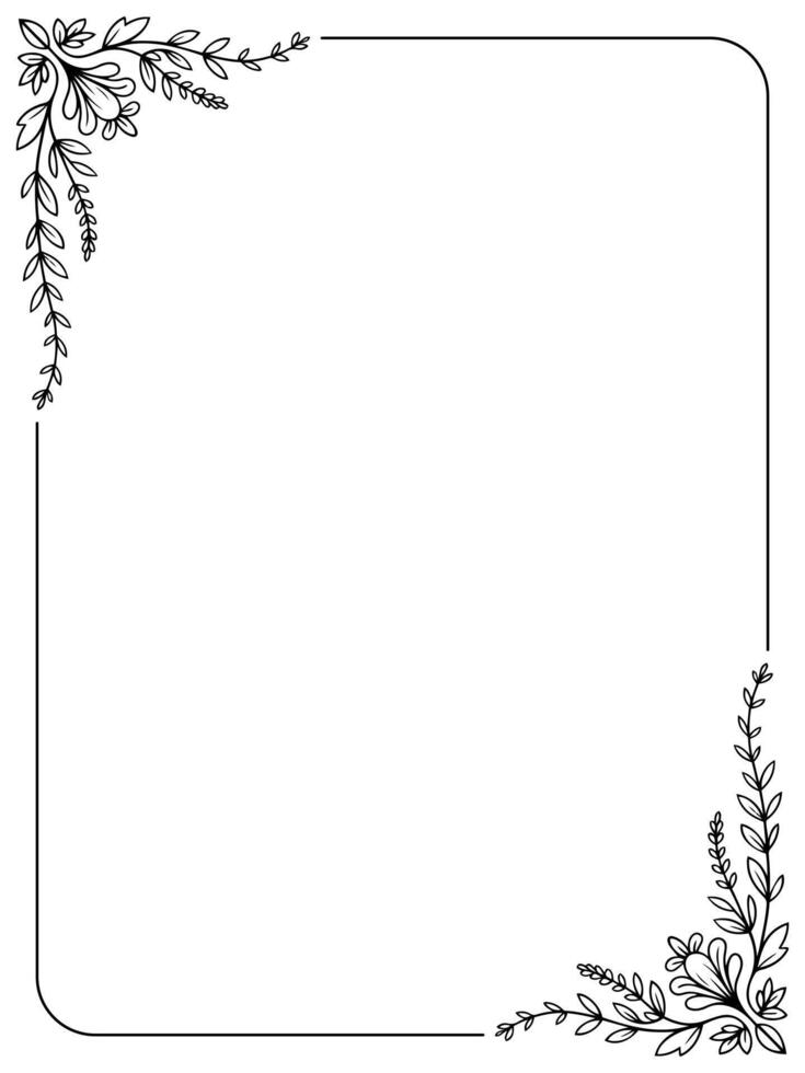 Elegant black floral corner border design with leaves and petals for decorative stationery layout vector