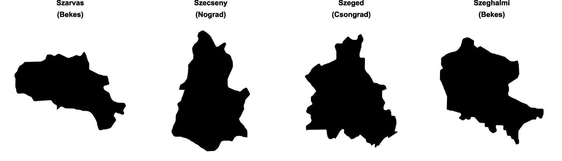 Szarvas, Szecseny, Szeged, Szeghalmi outline maps vector