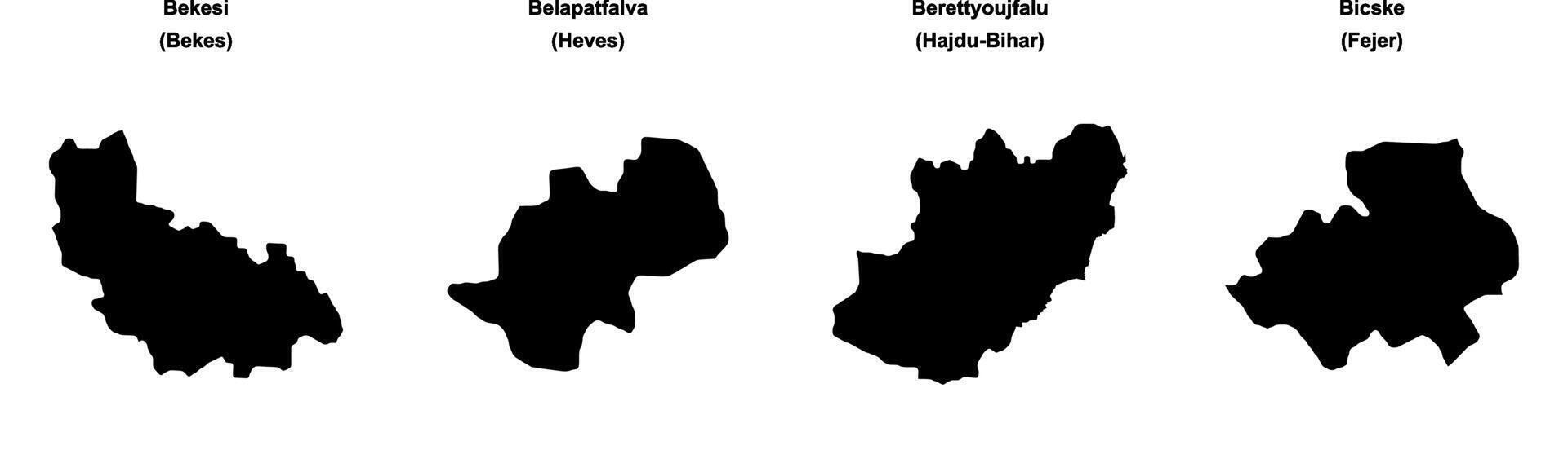 Bekesi, Belapatfalva, Berettyoujfalu, Bicske outline maps vector