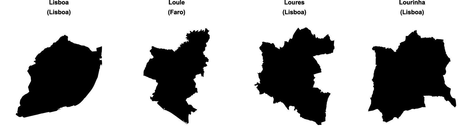 Lisboa, Loule, Loures, Lourinha outline maps vector